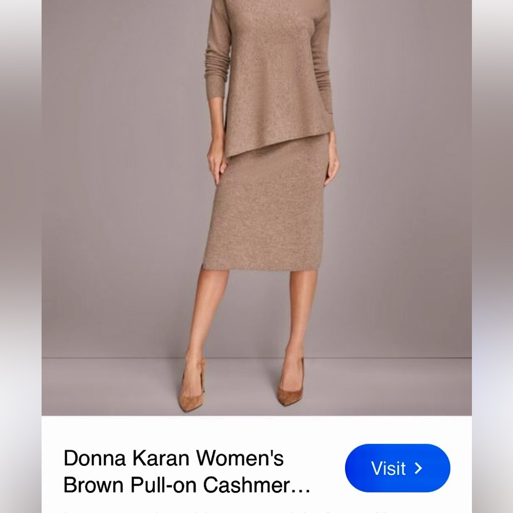 New Donna Karan Brown Pencil Skirt cashmere size L - Picture 9 of 15